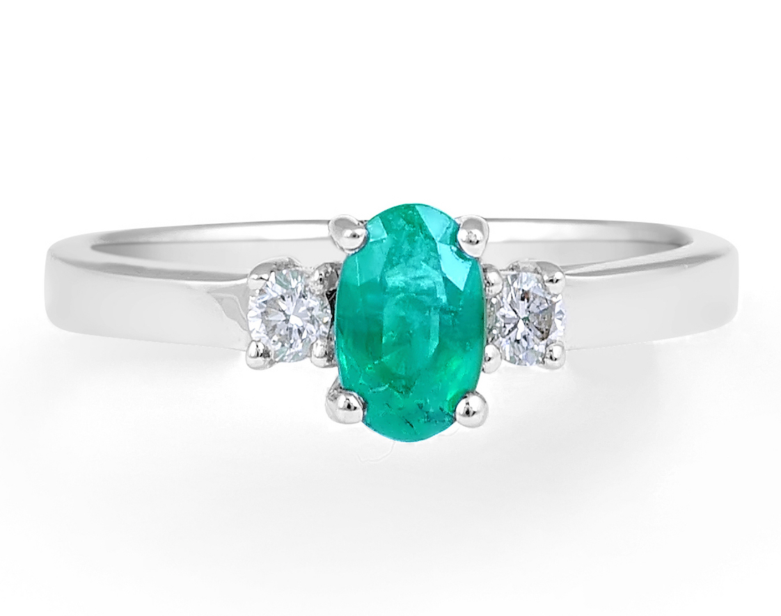 Emerald Diamond Engagement Ring in 18 Karat White Gold -Gemstone rings