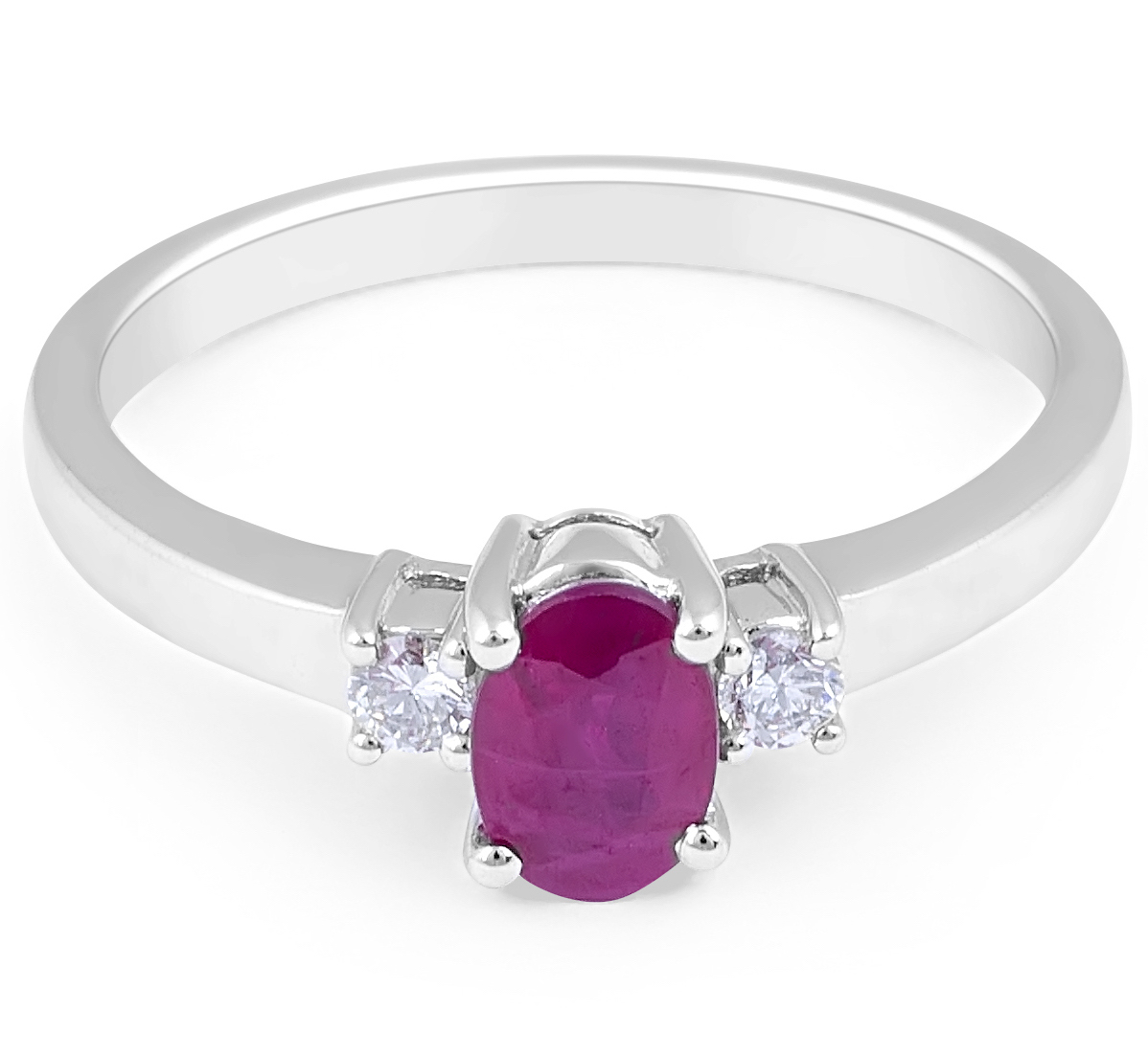 Ruby Diamond Trilogy Engagement Ring in 18 Karat White Gold Gemstone rings