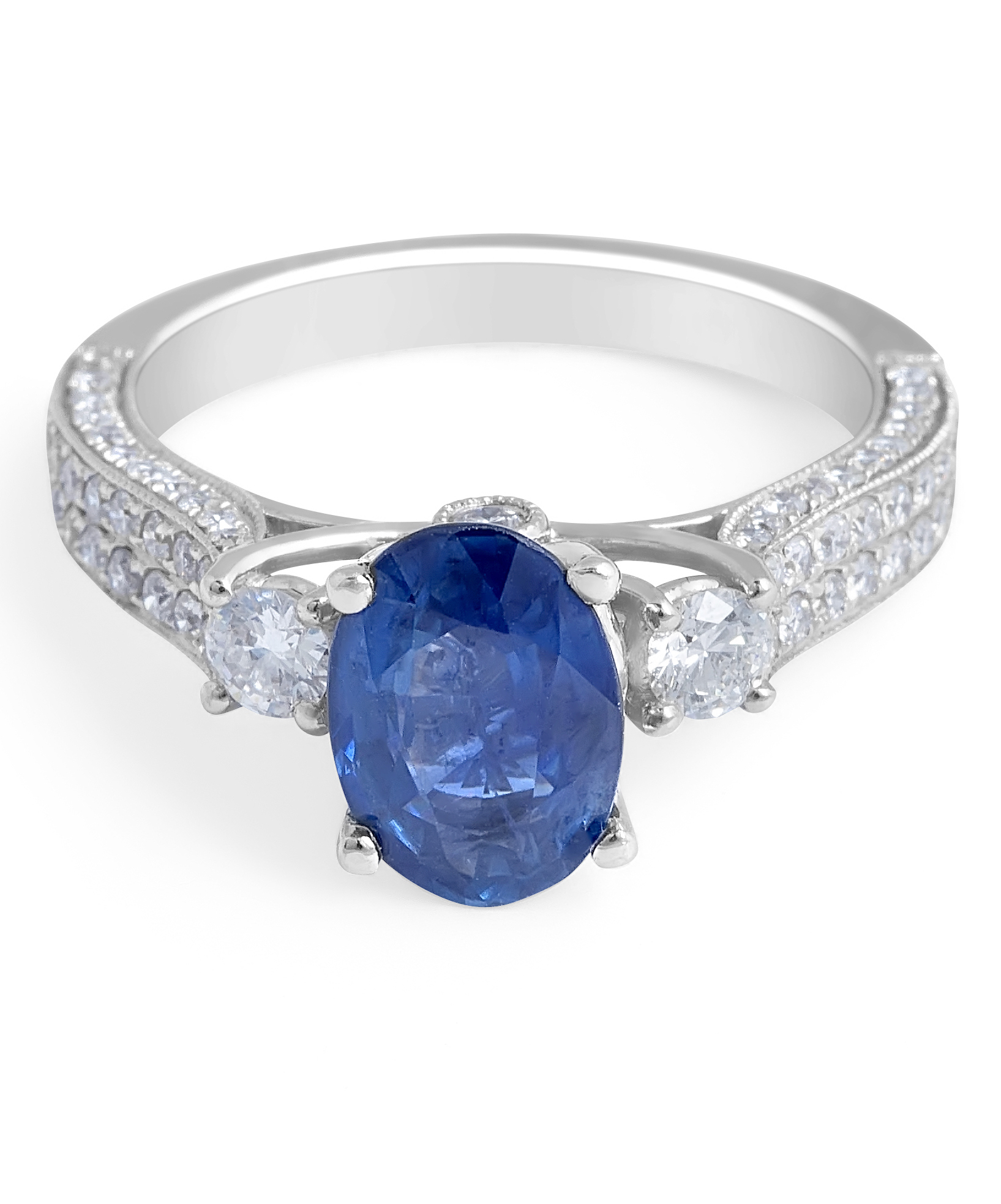 Blue Sapphire Diamond Engagement Ring in 18 Karat White Gold - Diamond rings