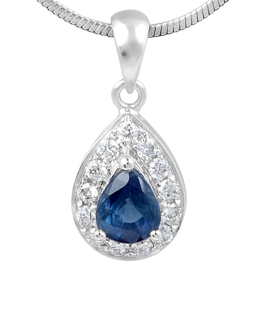 Sapphire Diamond Halo Pendant in 18 Karat White Gold